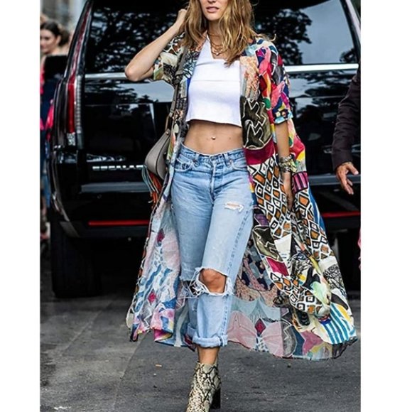 . Tops - Chiffon Beach Kimono Long Bikini Cover Up Blouses Top